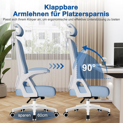 Ergonomischer Bürostuhl mit Wippfunktion und verstellbarer Lordosenstütze, Blau