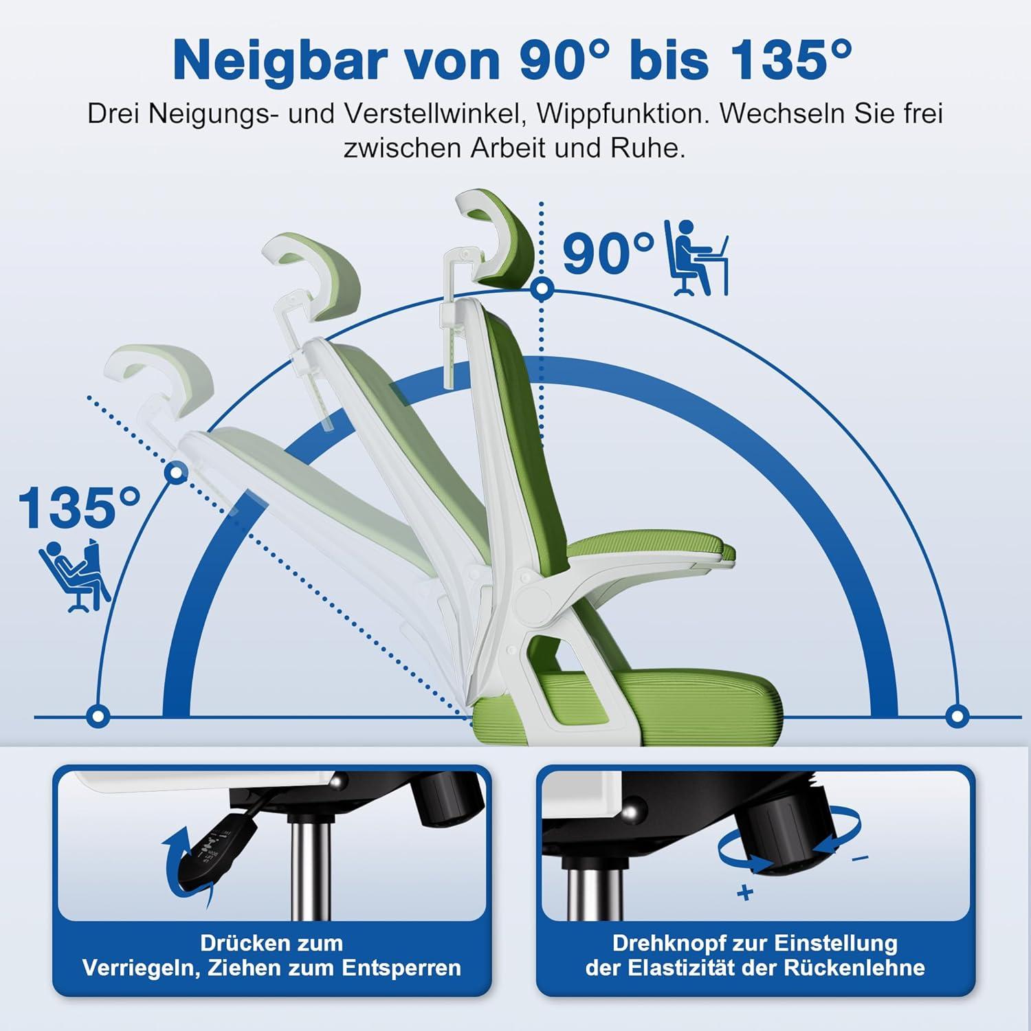 Ergonomischer Bürostuhl mit Wippfunktion und Verstellbarer Kopfstütze