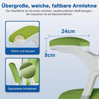 Ergonomischer Bürostuhl mit Wippfunktion, Kopfstütze & Armlehnen, Grün