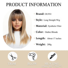 Blonde Ombre Perücke mit Pony - Mittellang, gerader Stil