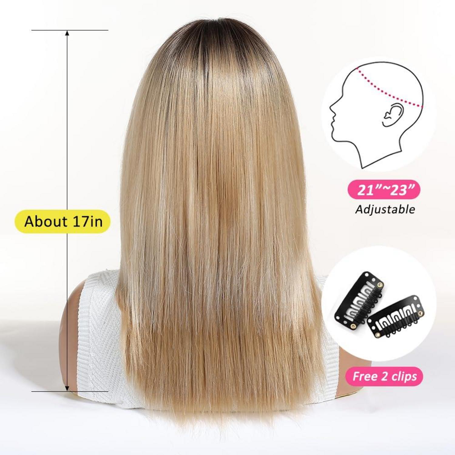 Blonde Ombre Perücke mit Pony für Frauen, Hitzebeständiges Synthetikhaar