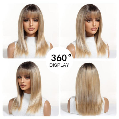 Ombre Blonde Synthetische Perücke für Frauen Mittellang mit Pony
