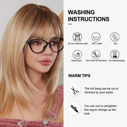 Blonde Ombre Perücke mit Pony für Frauen, Hitzebeständiges Synthetikhaar