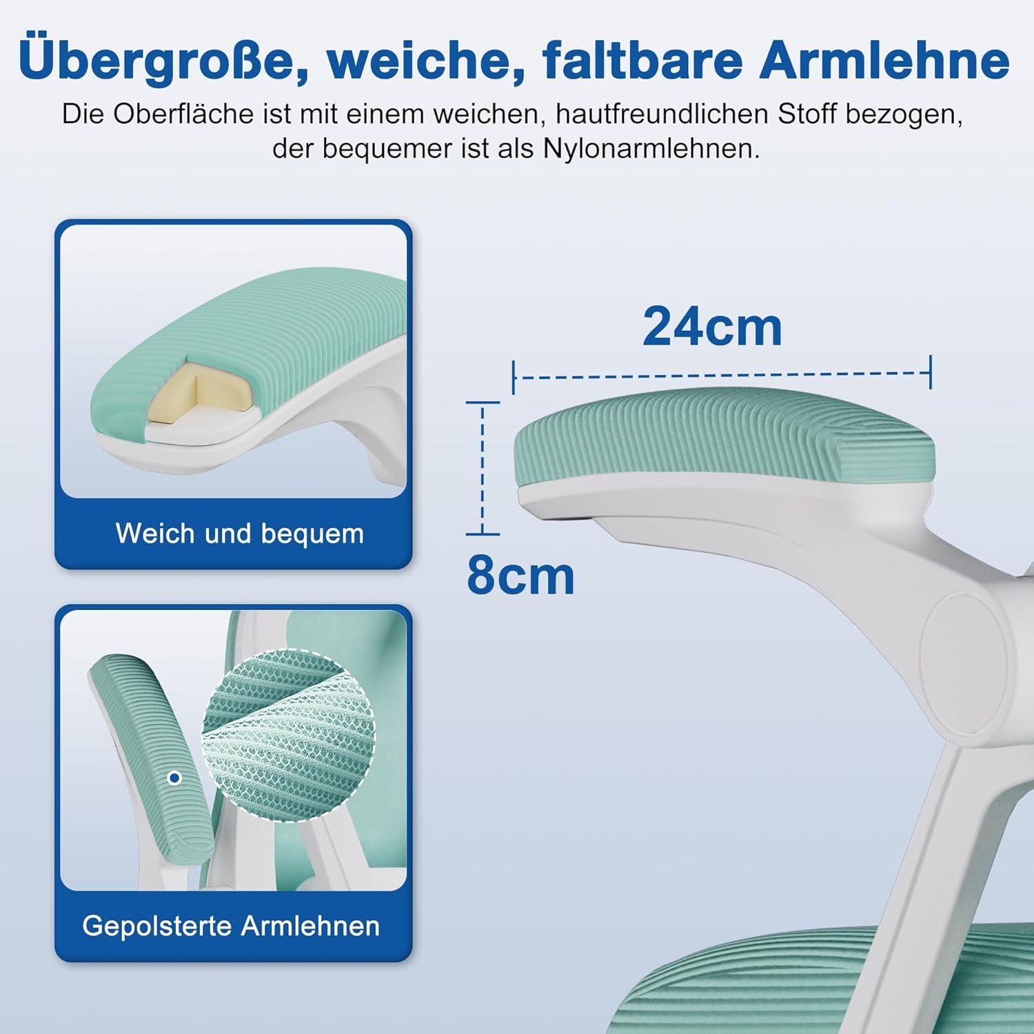 Ergonomischer Bürostuhl mit Verstellbarer Kopfstütze, Armlehnen, Wippfunktion