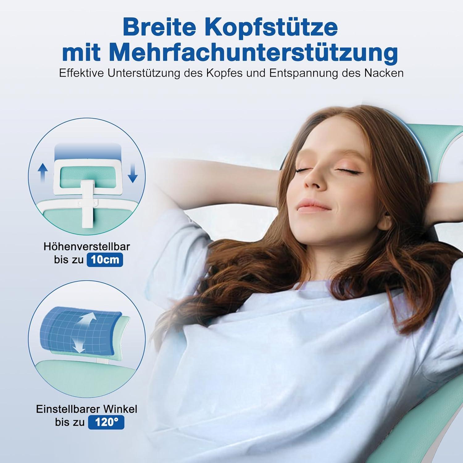 Ergonomischer Bürostuhl mit Verstellbarer Kopfstütze, Armlehnen, Wippfunktion