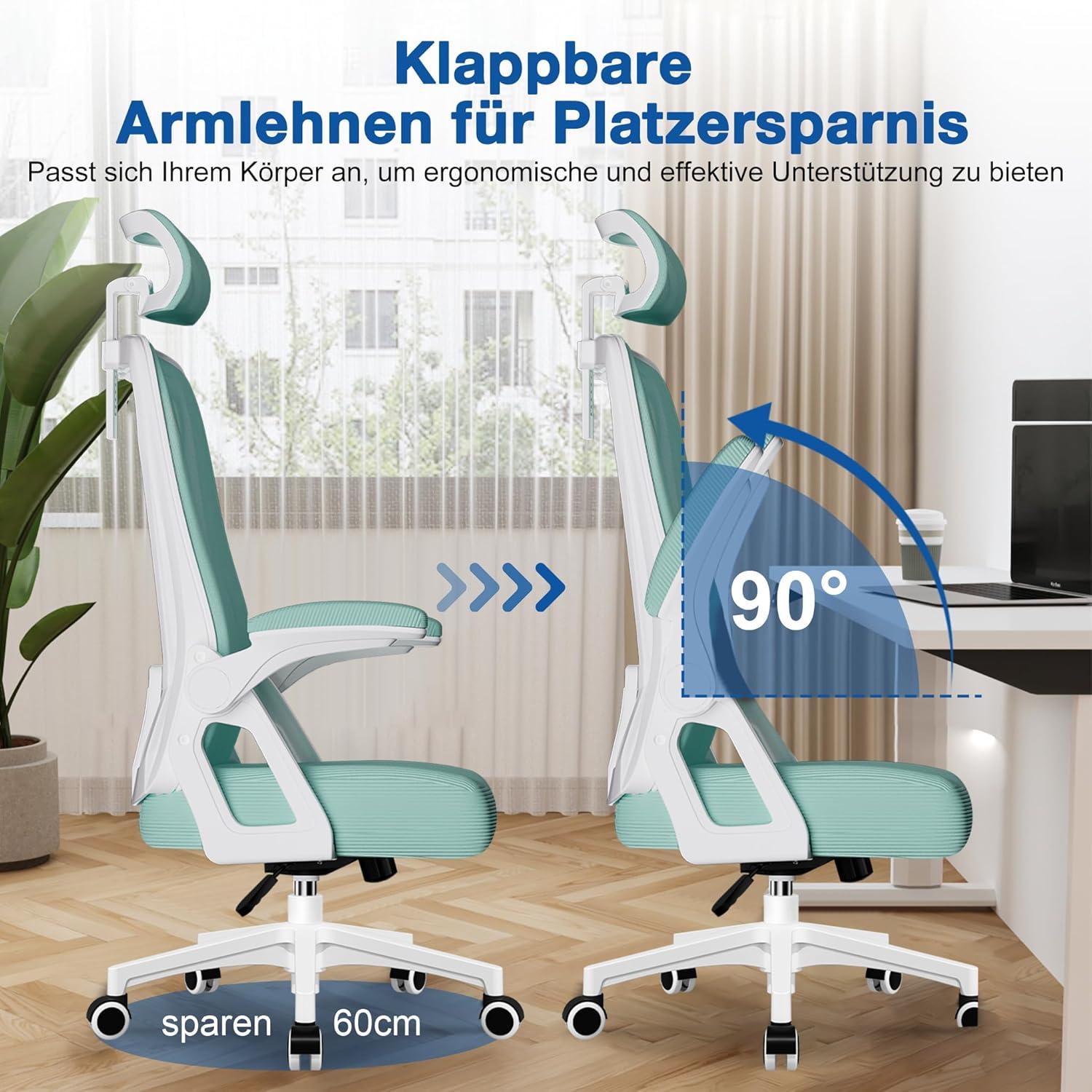Ergonomischer Bürostuhl mit Wippfunktion bis 135°, Blaugrün