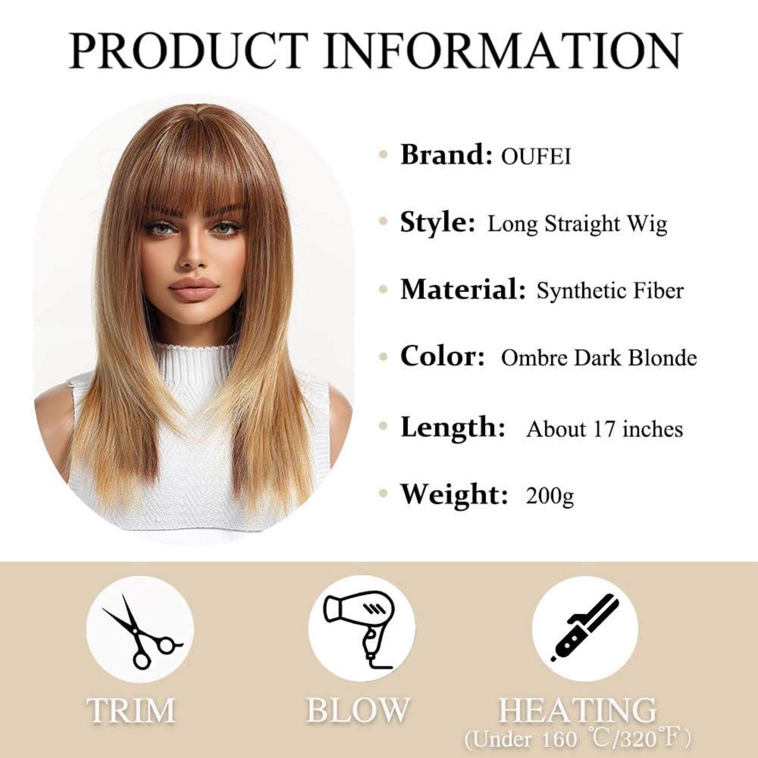 Dunkelblonde Lange Synthetische Perücke mit Pony für