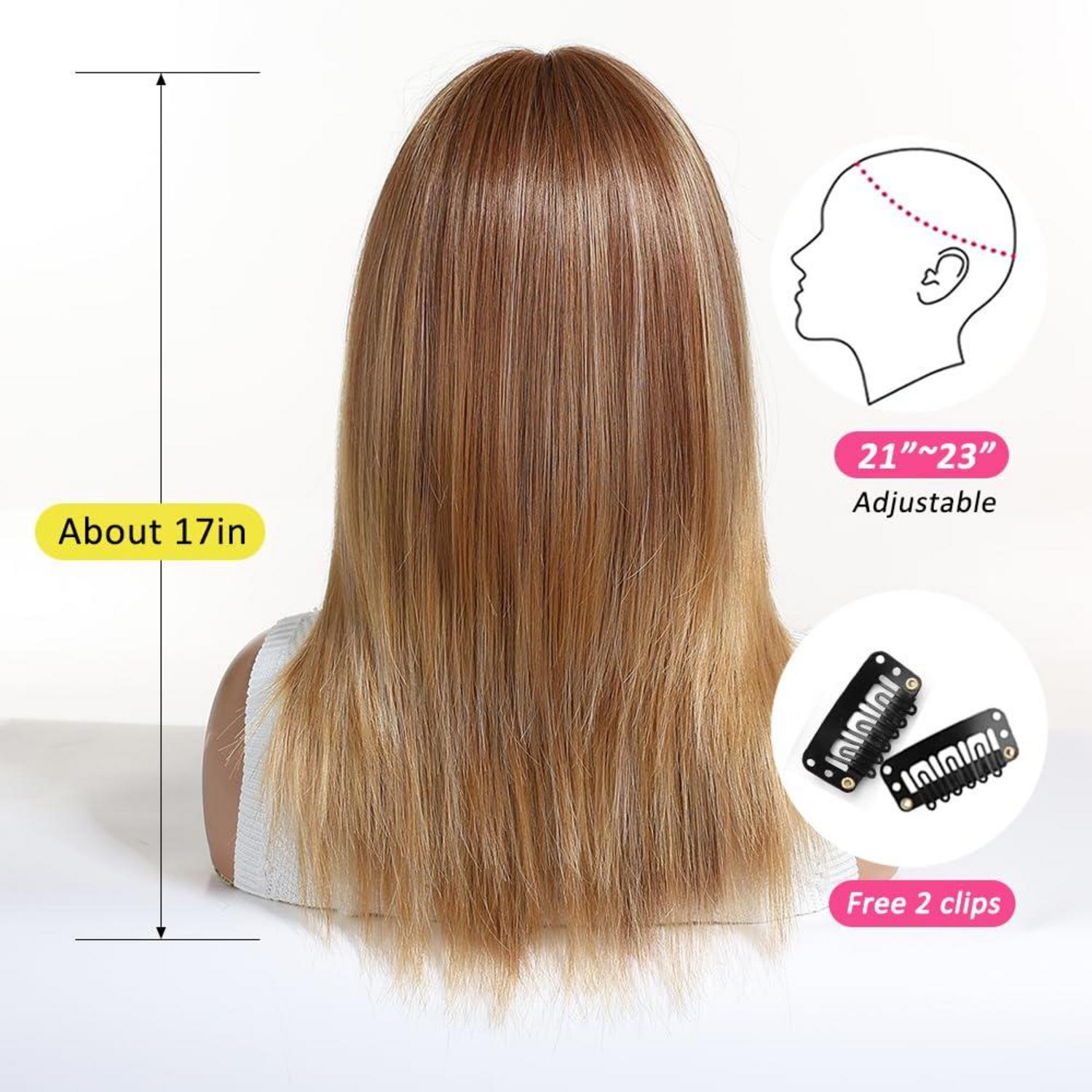 Dunkelblonde Langhaarperücke mit Pony für Frauen - Hitzebeständige Synthetikperücke