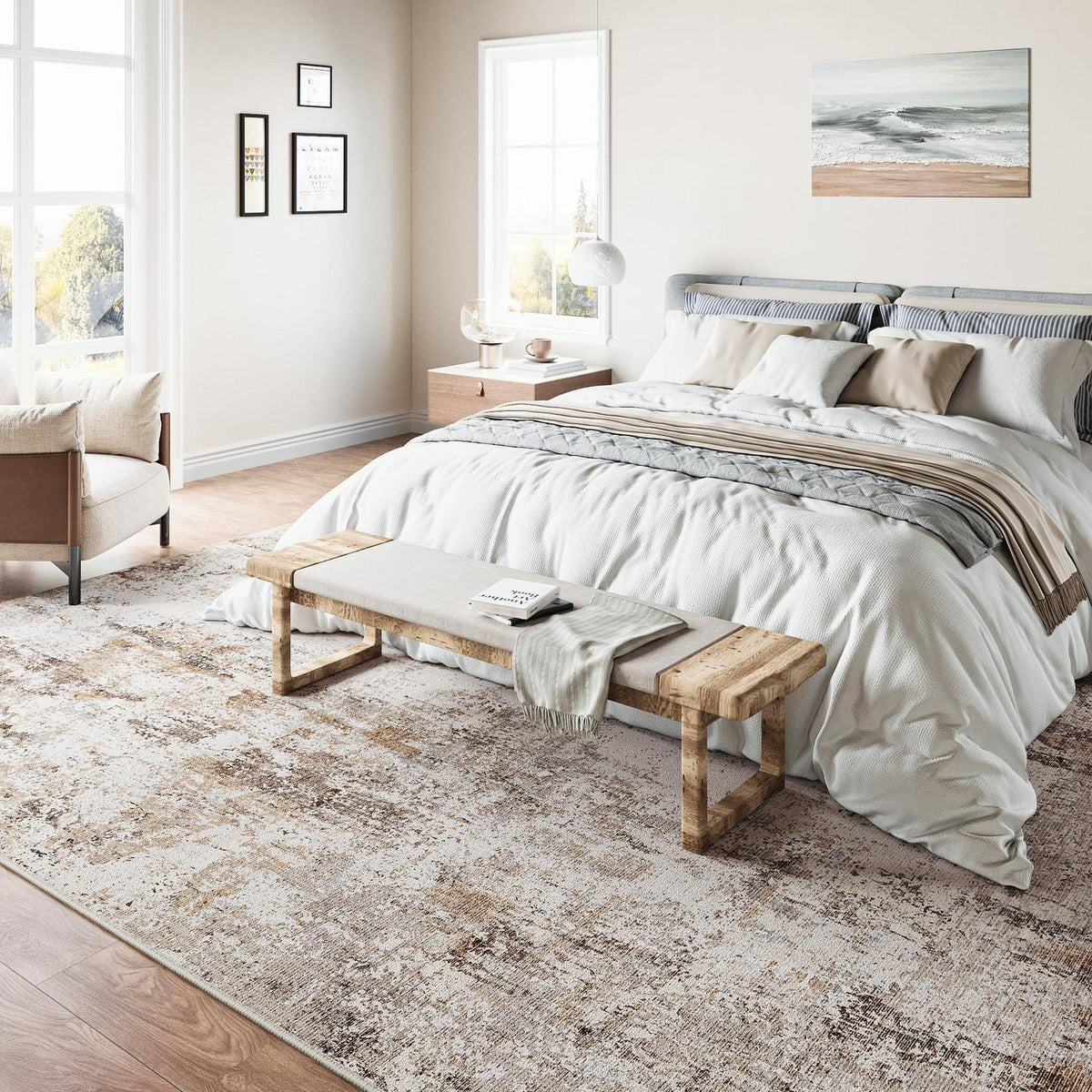 Braun-Grauer Teppich Wohnzimmer 150x210cm – Waschbar & Rutschfest