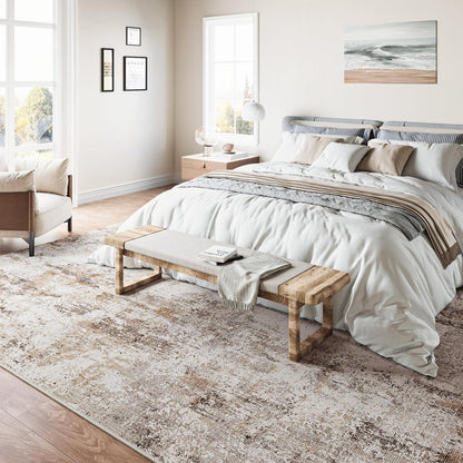 Braun-Grauer Teppich Wohnzimmer 150x210cm – Waschbar & Rutschfest