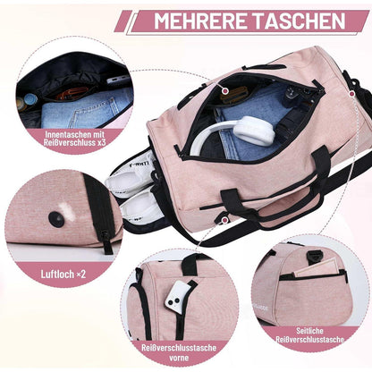 Sporttasche 35L mit Schuhfach & Nassfach, Rosa