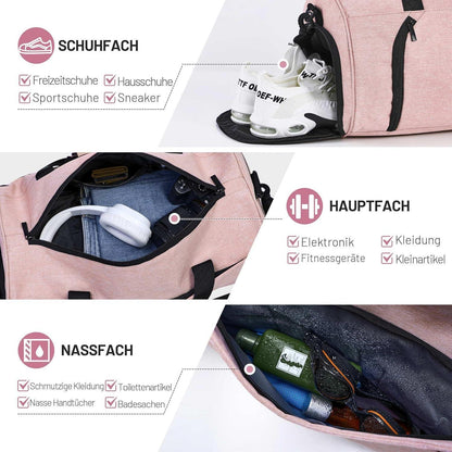 Sporttasche 35L mit Schuhfach & Nassfach, Rosa