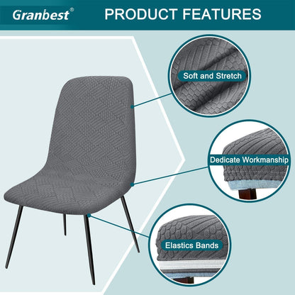 Jacquard Stuhlhussen Set 4 Stück Grau – Elastisch & Dekorativ