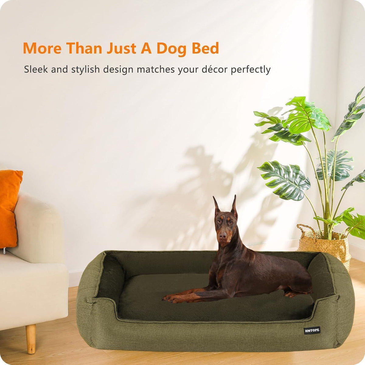 Hundebett mit erhöhtem Rand, abnehmbar und waschbar, Olivgrün