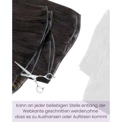 Dunkelbraune Echthaar Tressen 60cm – Einnähverlängerung