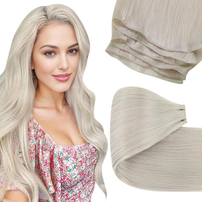 Blond Echthaar Tressen 55cm – Unsichtbare Einnähweben #60