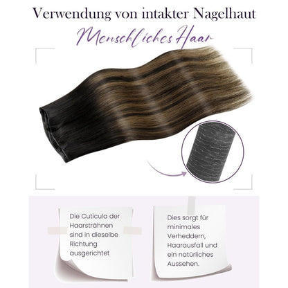 Echthaar Tressen Braun Balayage 60cm – Einnähverlängerung
