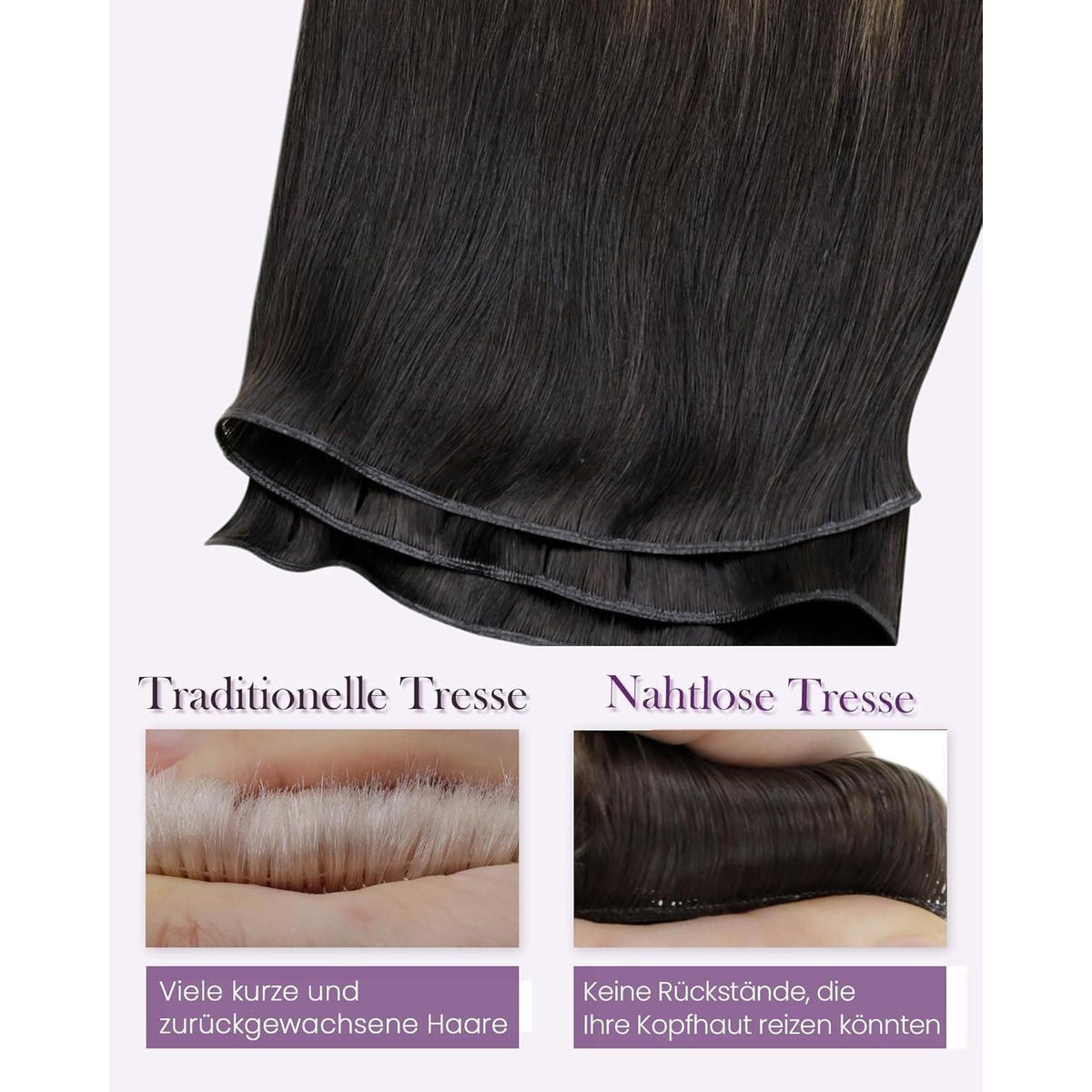 Echthaar Tressen Braun Balayage 60cm – Einnähverlängerung