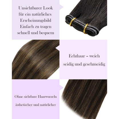 Echthaar Tressen Braun Balayage 60cm – Einnähverlängerung