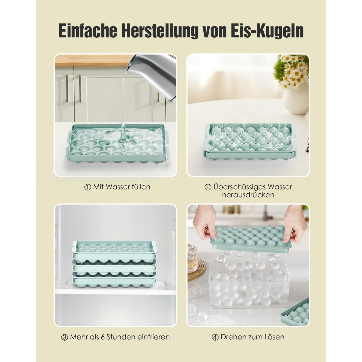 Runde Eiswürfelformen mit Deckel & Behälter – 99 Kugeln