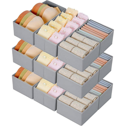 Schubladen Organizer 12er Set Grau - Stoff Aufbewahrungsboxen für Kleiderschrank