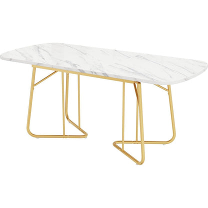 Weißer Esstisch mit Marmoroptik & Goldbeinen, 140/180cm