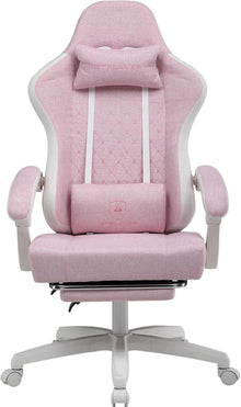 Gaming Stuhl Stoff mit Fußstütze 150kg Belastbarkeit Weiß-Rosa