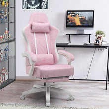 Gaming Stuhl Stoff Racing Fußstütze 150kg Weiß-Rosa