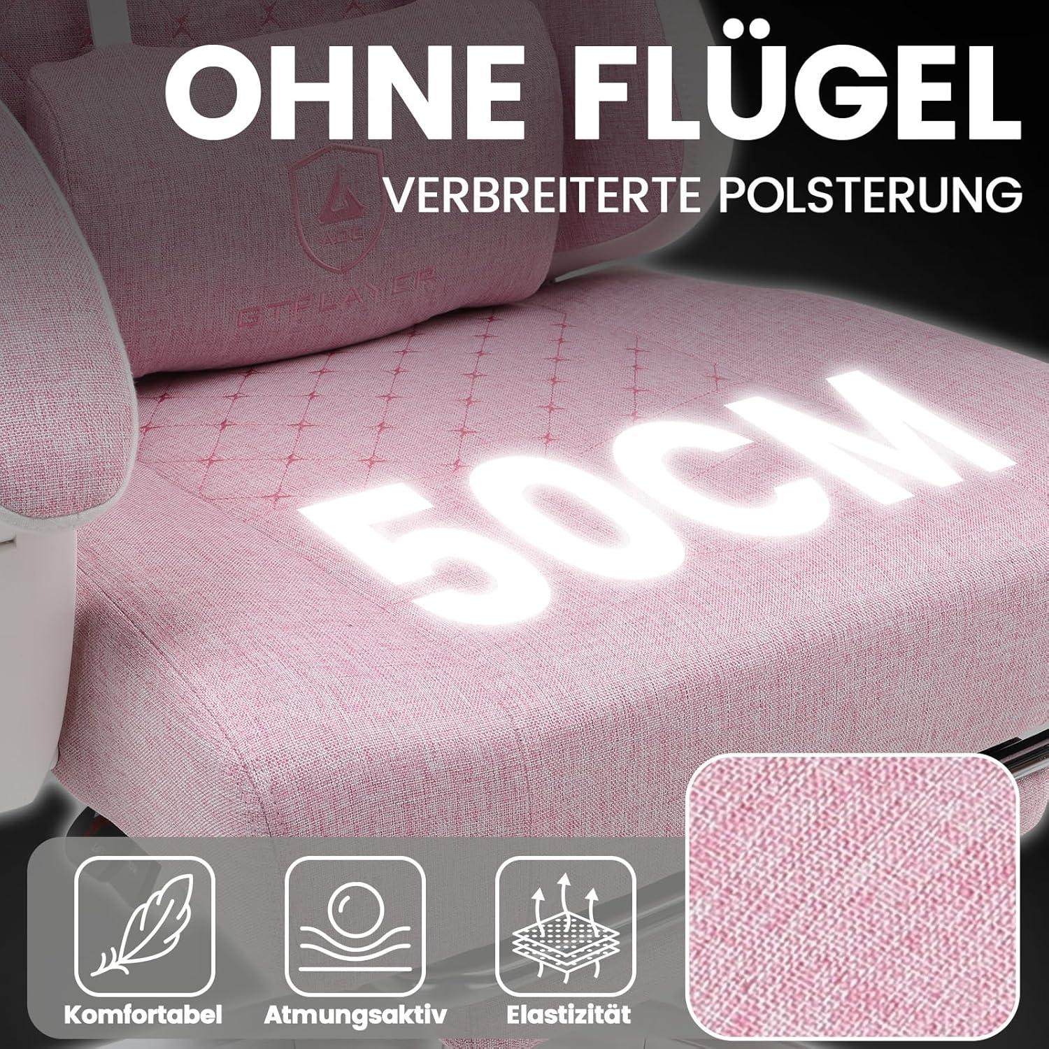 Ergonomischer Gaming Stuhl Stoff Weiß-Rosa 150kg