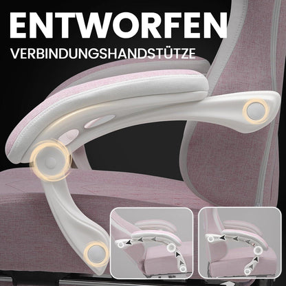 Gaming Stuhl Stoff Fußstütze Racing Gamer 150kg Weiß-Rosa