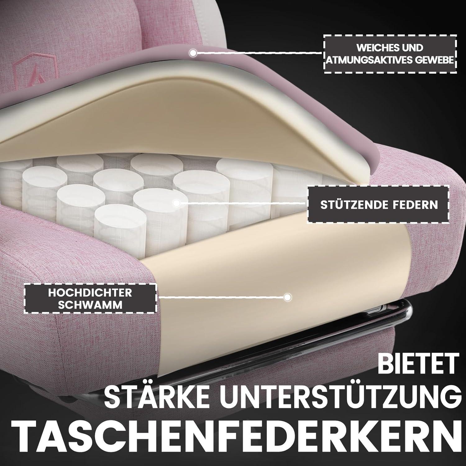 Ergonomischer Gaming Stuhl Stoff Weiß-Rosa 150kg
