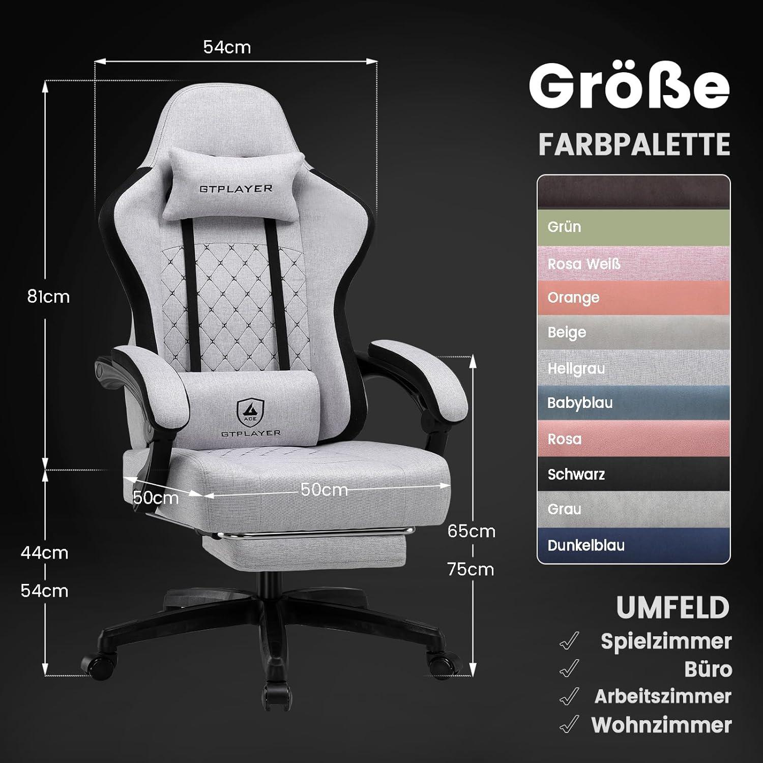 Ergonomischer Gaming Stuhl Stoff Schwarz 150kg 90-135° Bürostuhl