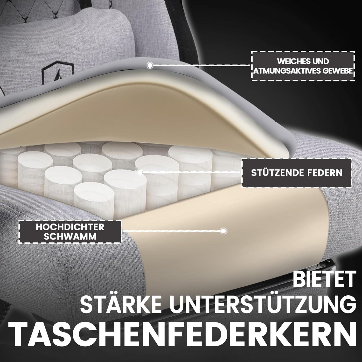 Ergonomischer Gaming Stuhl Schwarz-Grau Fußstütze 150kg 360° Drehbar
