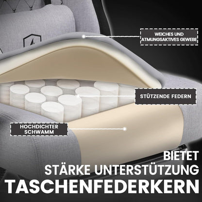 Ergonomischer Gaming Stuhl Schwarz-Grau Fußstütze 150kg 360° Drehbar