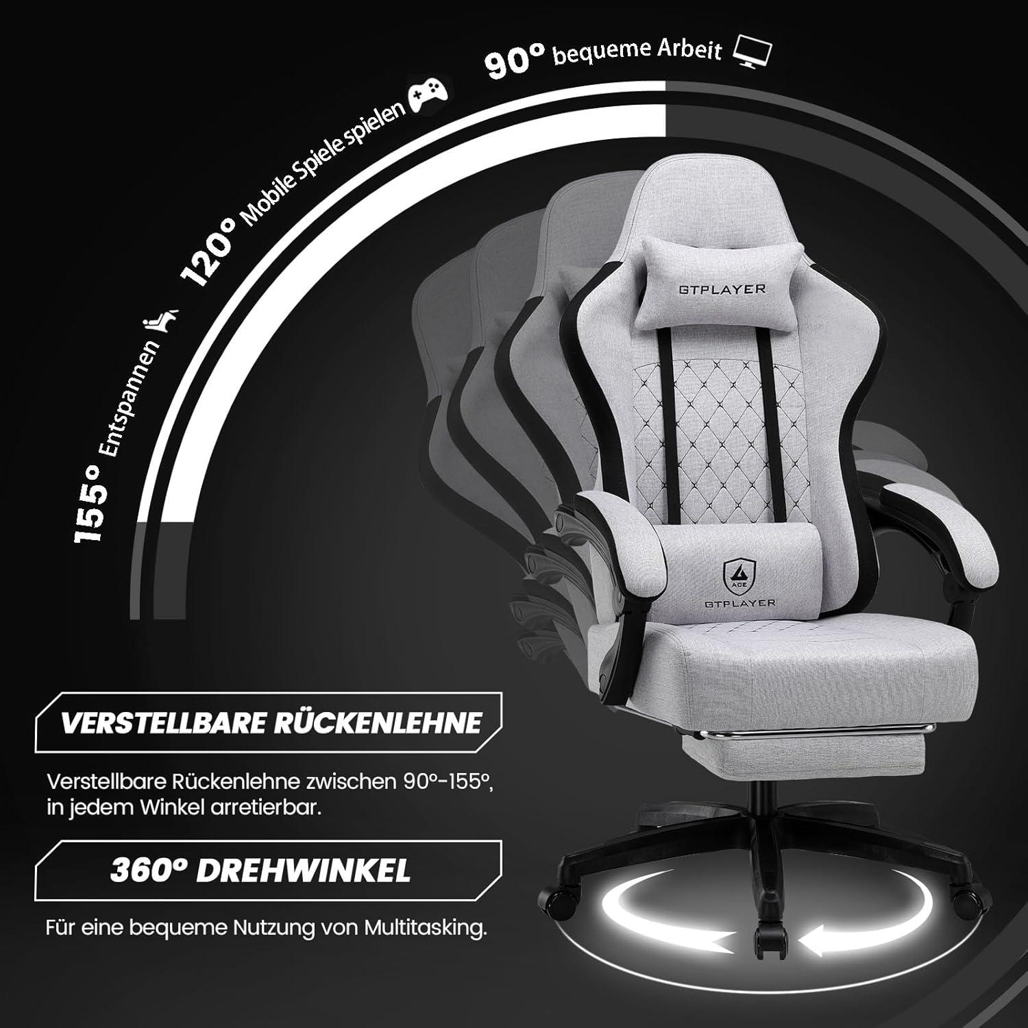 Gaming Stuhl Stoff Bürostuhl Fußstütze Racing Gamer 150kg Rückenlehne