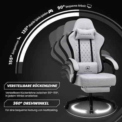 Gaming Stuhl Stoff Bürostuhl Fußstütze Racing Gamer 150kg Rückenlehne