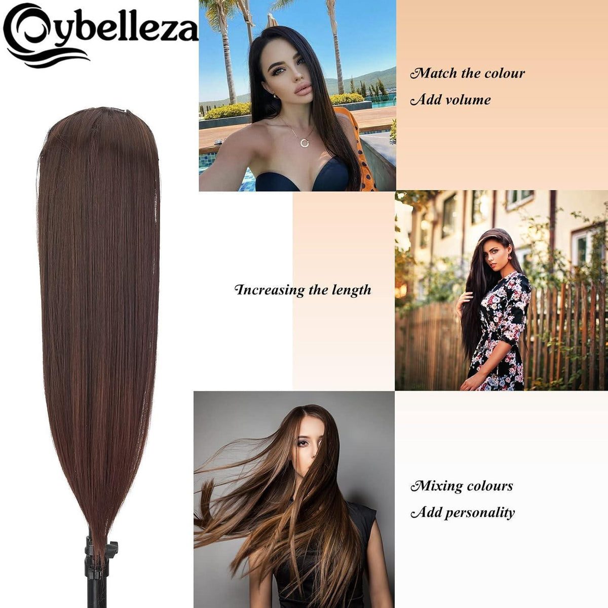 60cm Clip-in Haarverlängerung Braun & Auburn - Gerade Synthetik