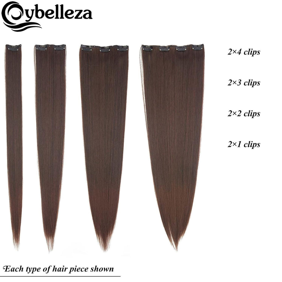 60cm Clip-in Haarverlängerung Braun & Auburn - Gerade Synthetik