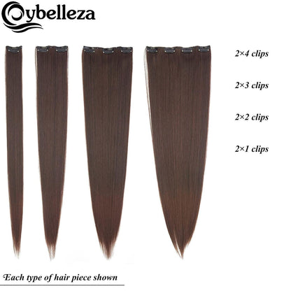 60cm Clip-in Haarverlängerung Braun & Auburn - Gerade Synthetik