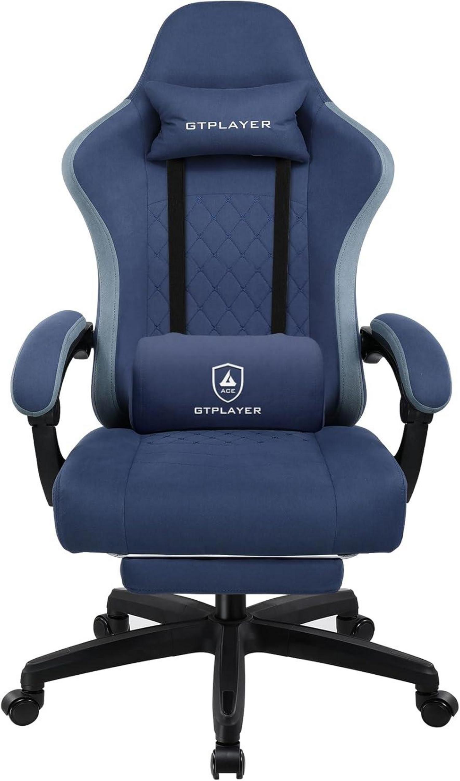 Gaming Stuhl Stoff Fußstütze Racing Gamer 150kg 90-135° Dunkelblau