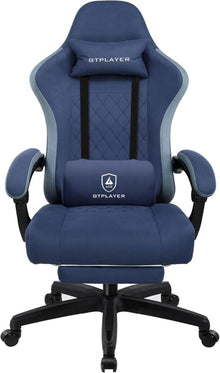 Gaming Stuhl Stoff Fußstütze Racing Gamer 150kg 90-135° Dunkelblau