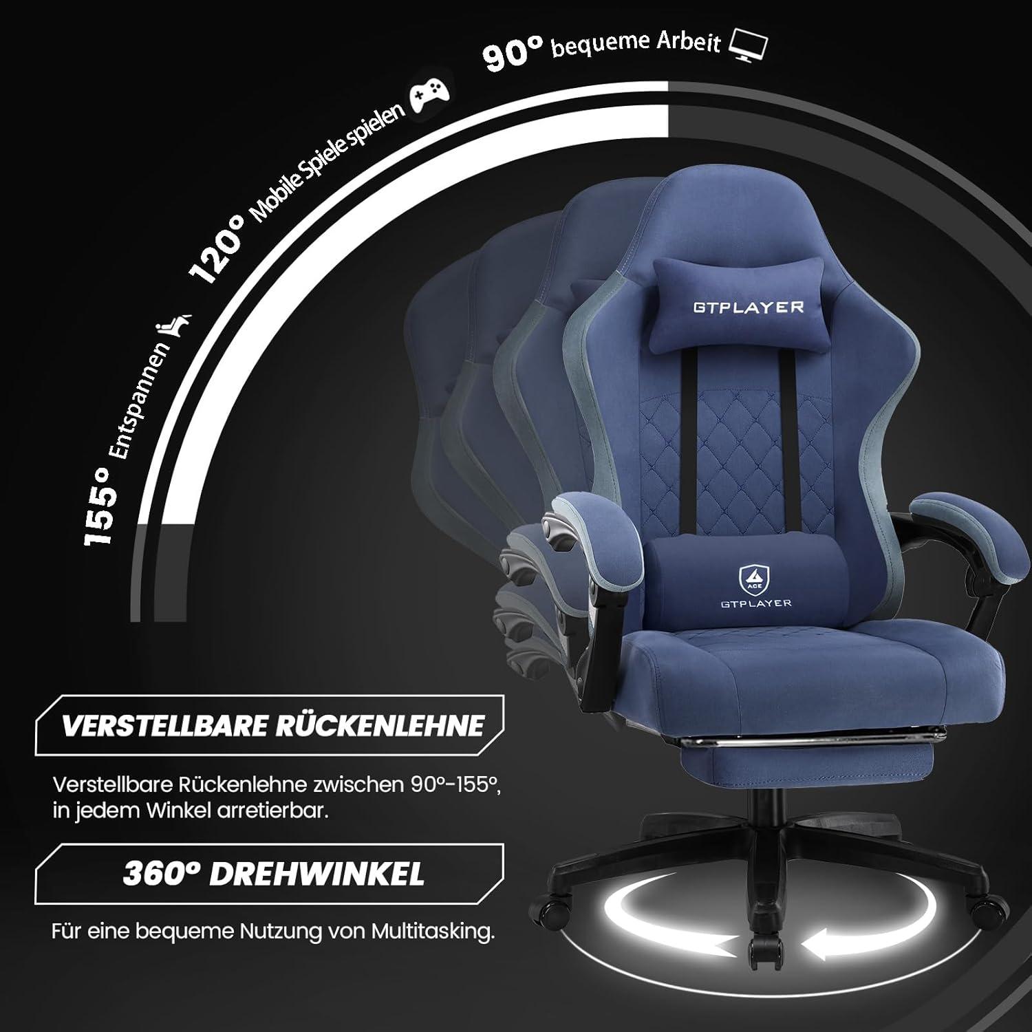 Gaming Stuhl Stoff Bürostuhl Fußstütze Racing Gamer 150kg Ergonomisch