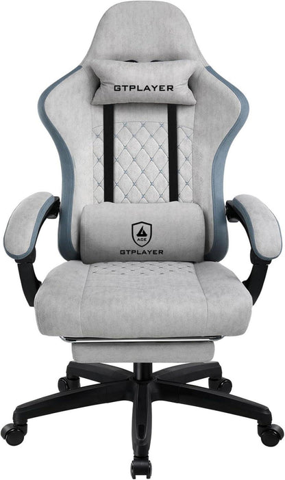 Gaming Stuhl Stoff mit Fußstütze Racing Gamer 150kg Belastbarkeit Grau