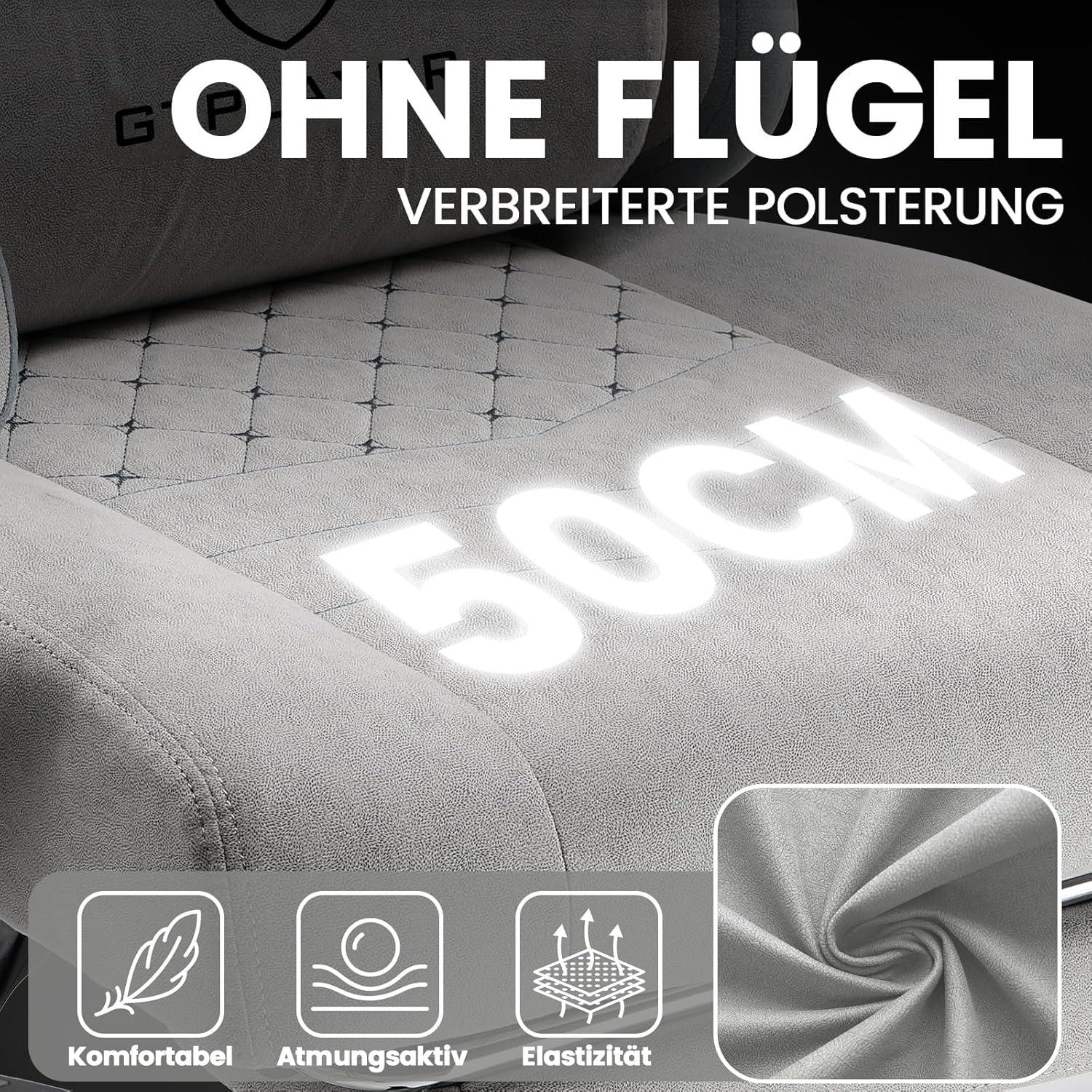 Gaming Stuhl Stoff Bürostuhl Fußstütze 150kg 90-135° Rückenlehne Grau