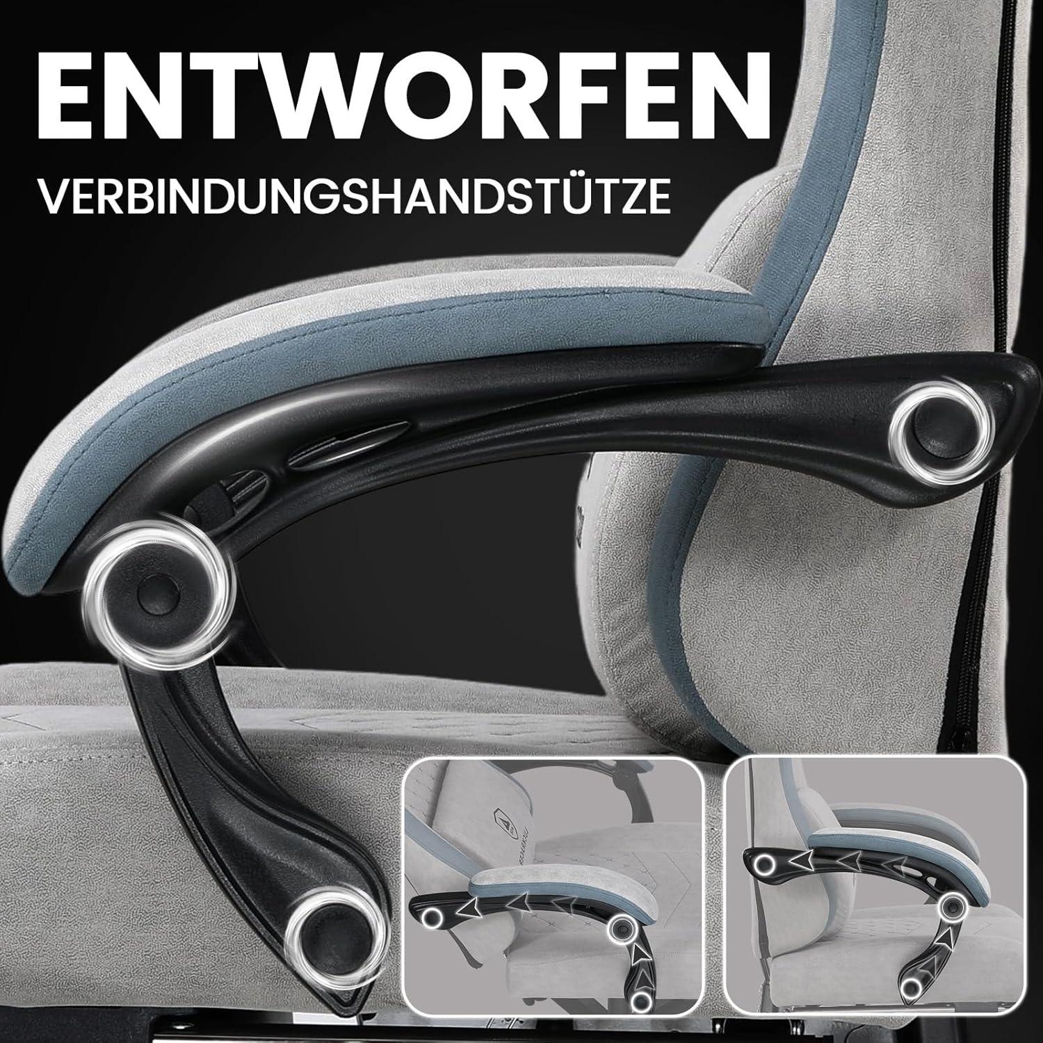 Gaming Stuhl mit Fußstütze Stoff Grau 360° drehbar