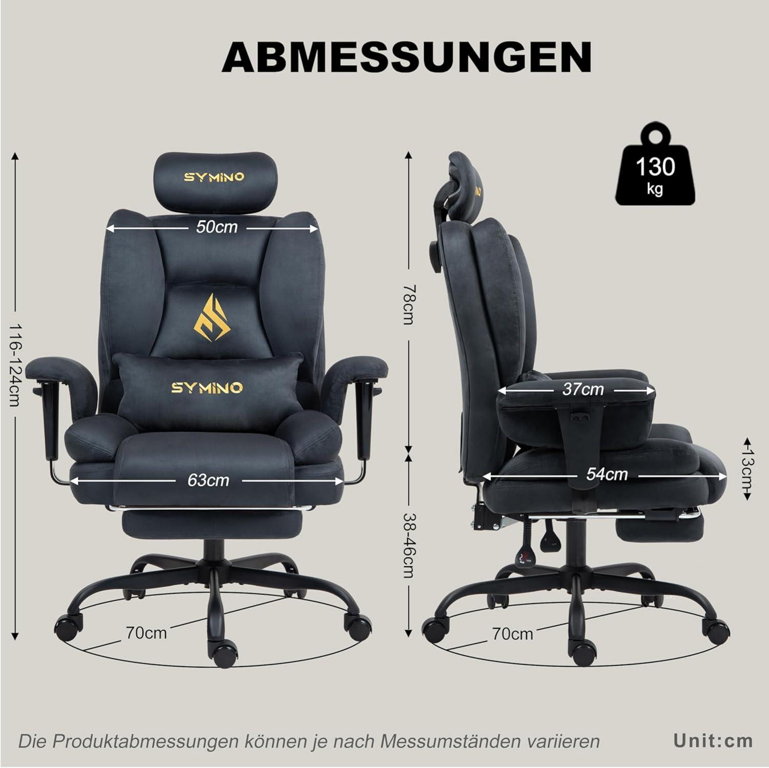 Gaming Stuhl Bürostuhl Ergonomisch mit Fußstütze 130kg, Grau