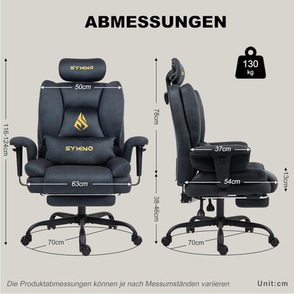 Gaming Stuhl Bürostuhl Ergonomisch mit Fußstütze 130kg, Grau