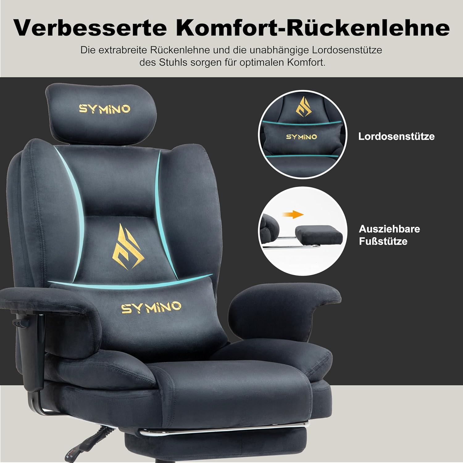 Ergonomischer Gaming Stuhl mit Fußstütze, Bürostuhl Grau, 130kg