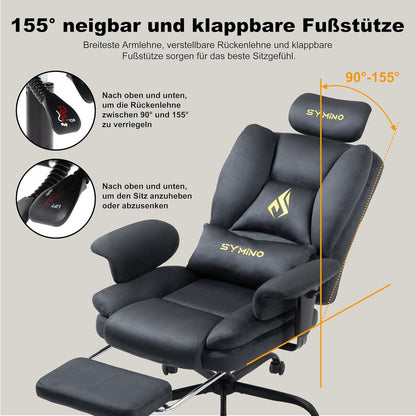 Gaming Stuhl Chefsessel Bürostuhl Ergonomisch mit Fußstütze 130kg Grau