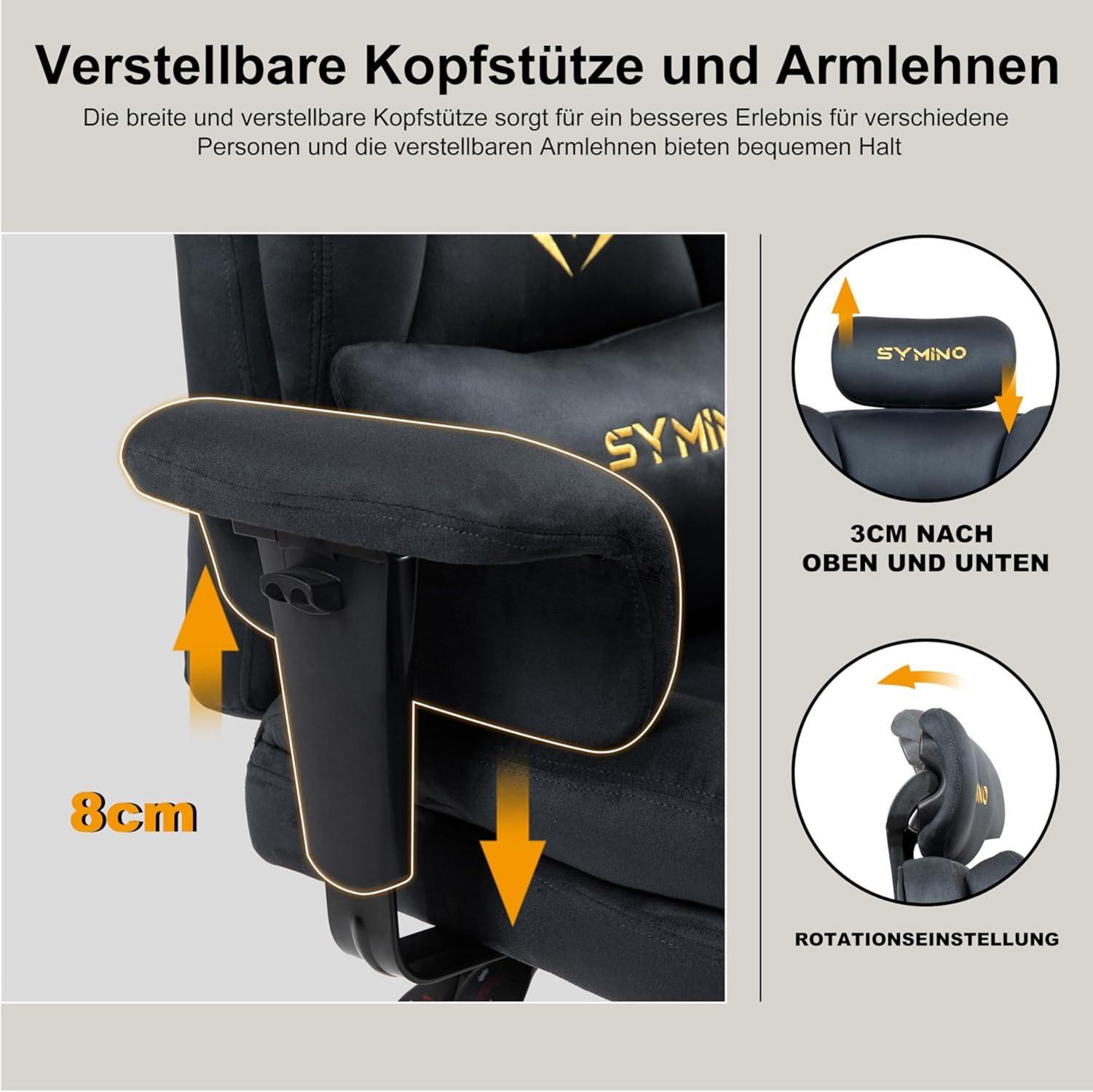 Ergonomischer Gaming Stuhl mit Fußstütze, Bürostuhl Grau, 130kg